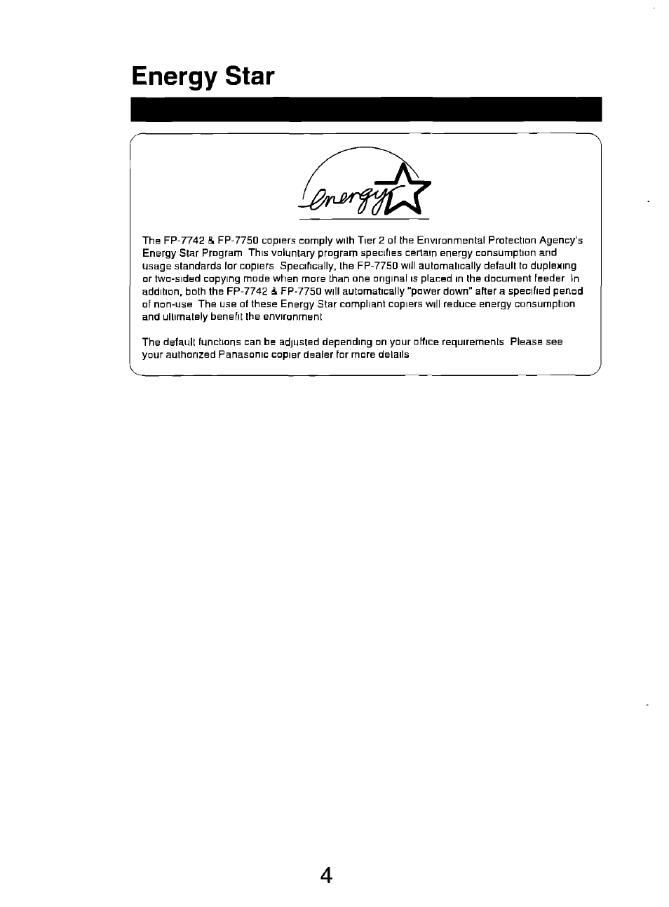 Energy star | Panasonic FP7750 User Manual | Page 4 / 64