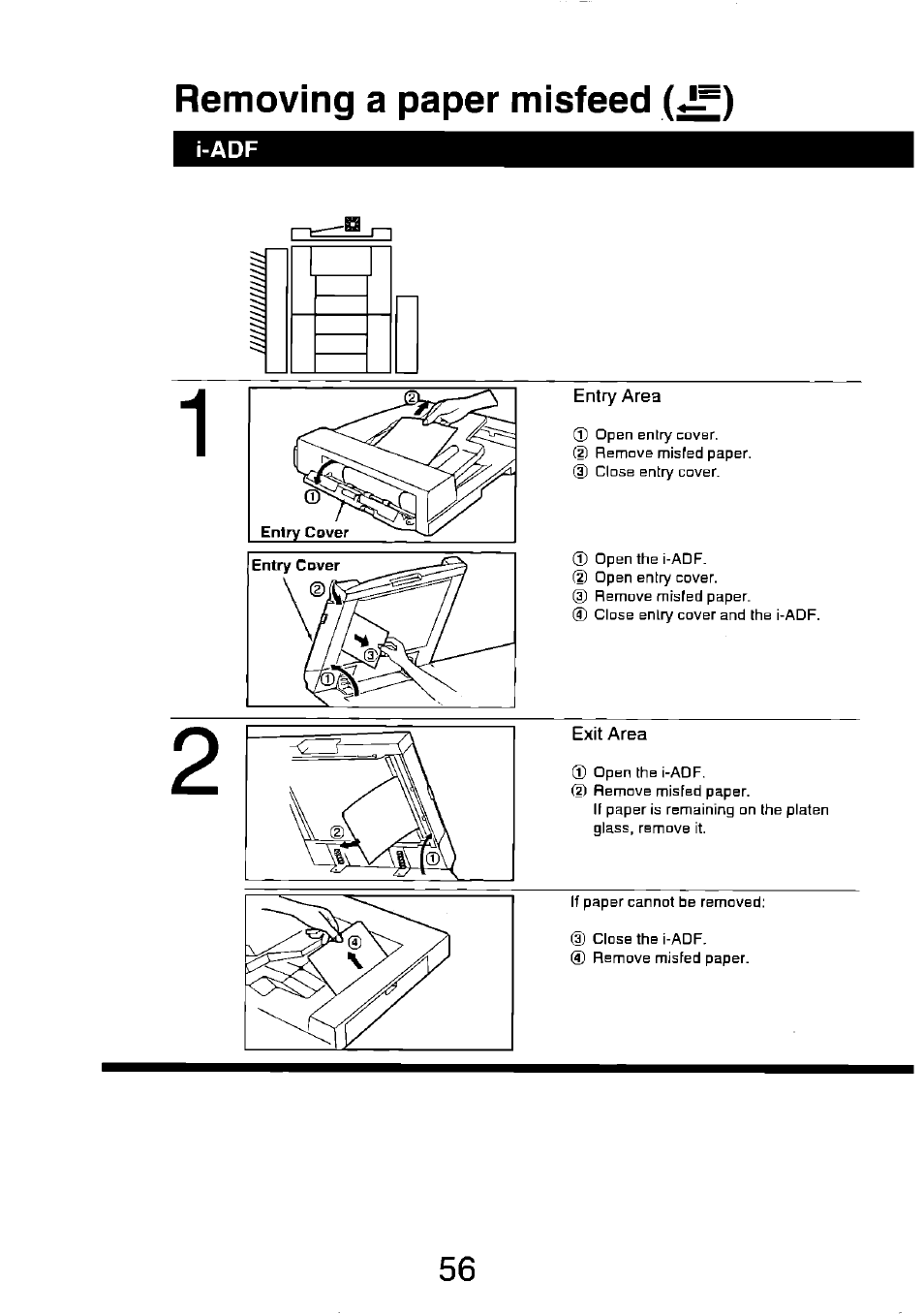 Removing a paper misfeed (jr=) | Panasonic FP7750 User Manual | Page 56 / 64