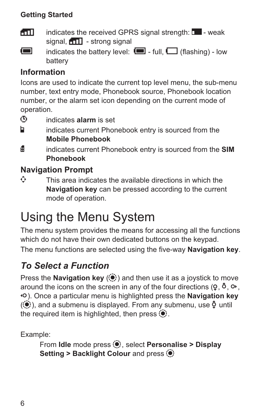 Using the menu system 6, Using the menu system | Panasonic EB-GD96 User Manual | Page 14 / 96