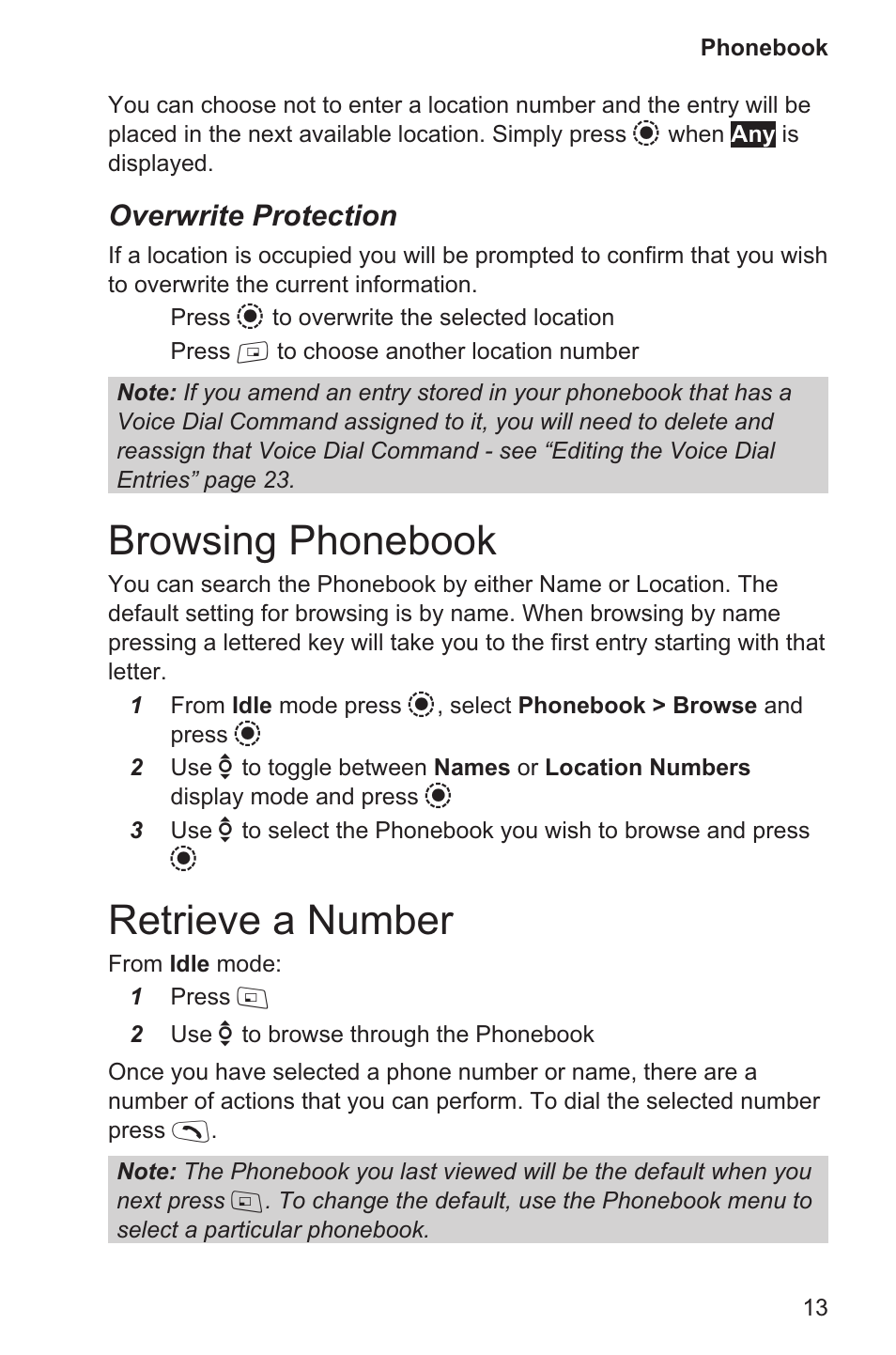 Browsing phonebook 13, Retrieve a number 13, Browsing phonebook | Retrieve a number, Overwrite protection | Panasonic EB-GD96 User Manual | Page 21 / 96