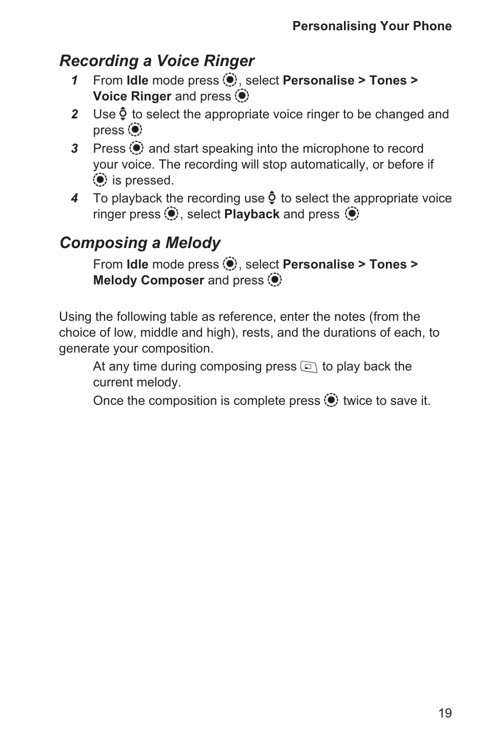 Recording a voice ringer, Composing a melody | Panasonic EB-GD96 User Manual | Page 27 / 96