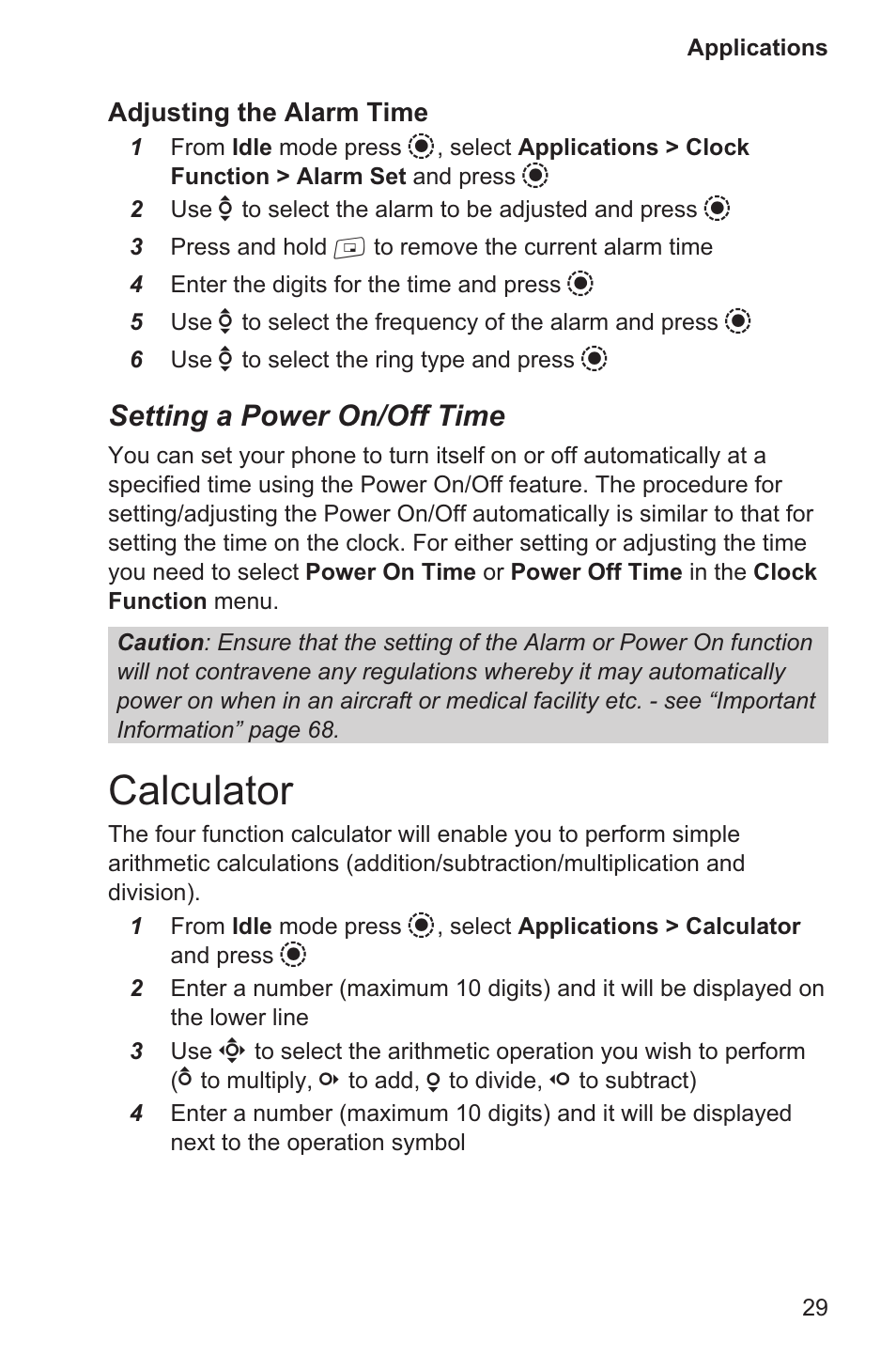 Calculator 29, Calculator, Setting a power on/off time | Panasonic EB-GD96 User Manual | Page 37 / 96