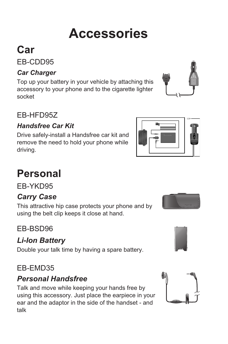 Accessories, Personal | Panasonic EB-GD96 User Manual | Page 4 / 96