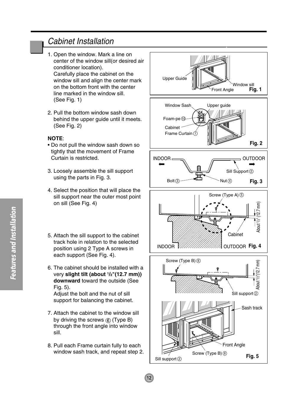 Cabinet installation, Features and installation | Panasonic CW-XC125HU User Manual | Page 12 / 36