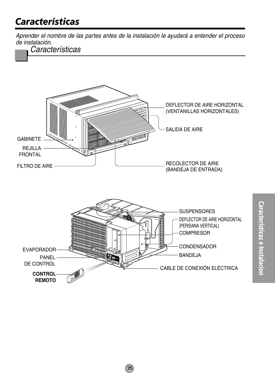 Características, Características e instalacion | Panasonic CW-XC125HU User Manual | Page 25 / 36