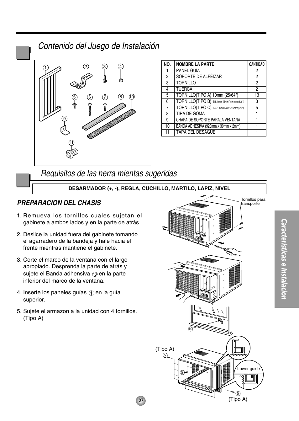 Características e instalacion, Preparacion del chasis | Panasonic CW-XC125HU User Manual | Page 27 / 36