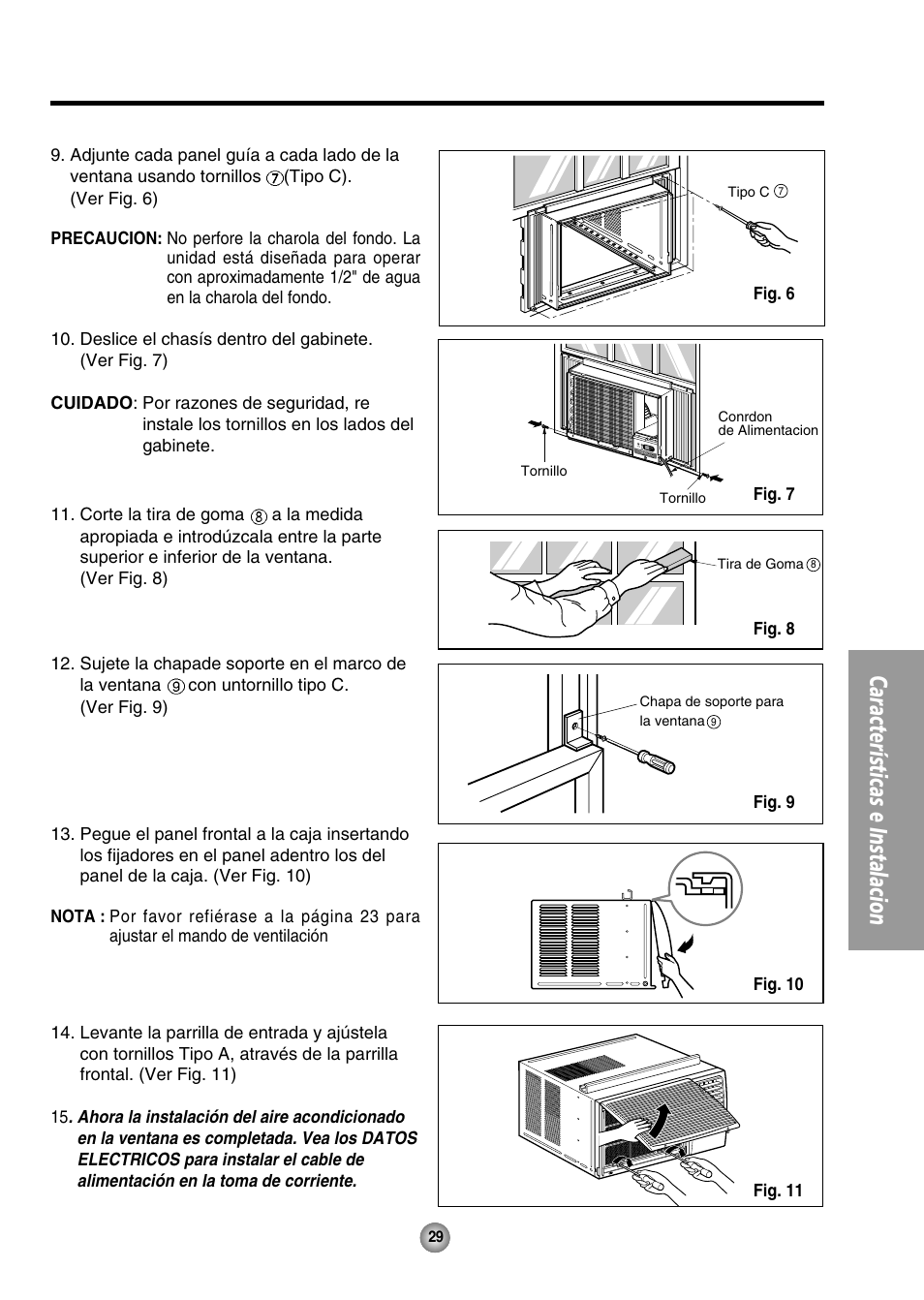 Características e instalacion | Panasonic CW-XC125HU User Manual | Page 29 / 36