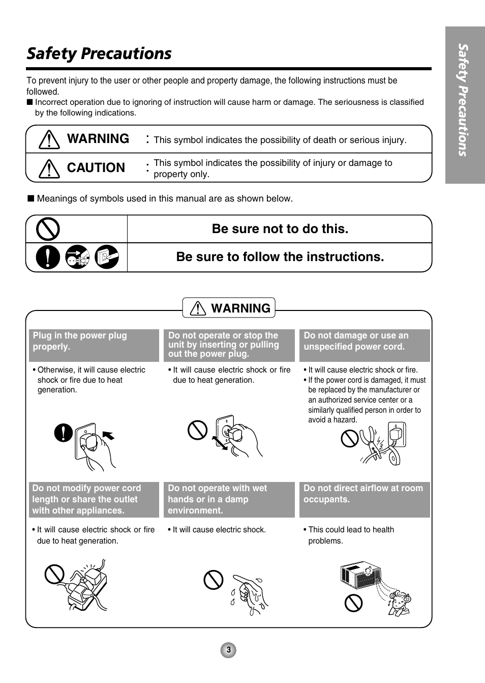 Safety precautions, Caution, Warning | Panasonic CW-XC125HU User Manual | Page 3 / 36