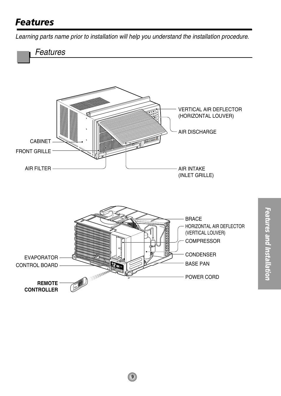 Features, Features and installation | Panasonic CW-XC125HU User Manual | Page 9 / 36
