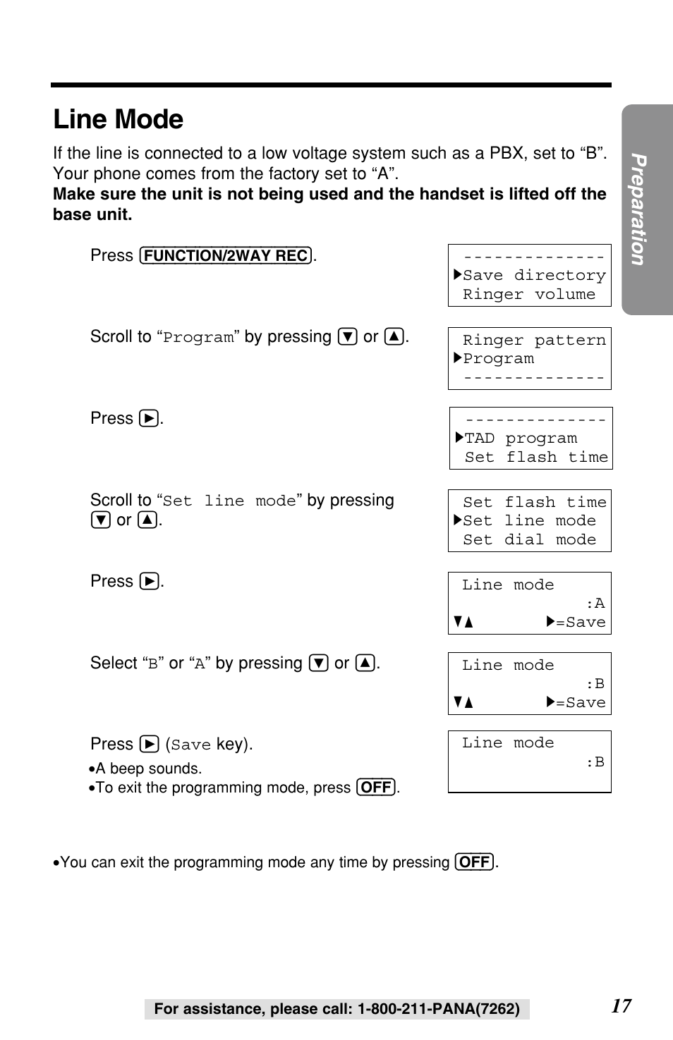 Line mode | Panasonic KX-TG2257S User Manual | Page 17 / 96