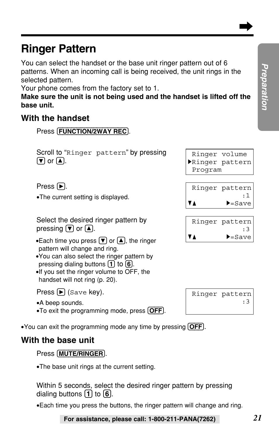 Ringer pattern | Panasonic KX-TG2257S User Manual | Page 21 / 96