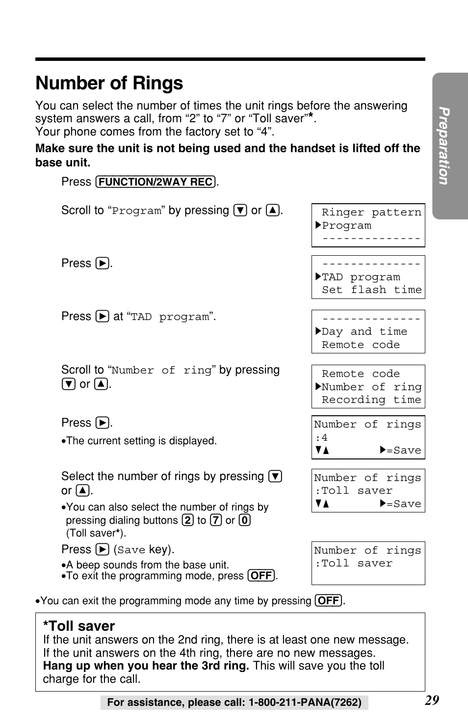 Number of rings | Panasonic KX-TG2257S User Manual | Page 29 / 96