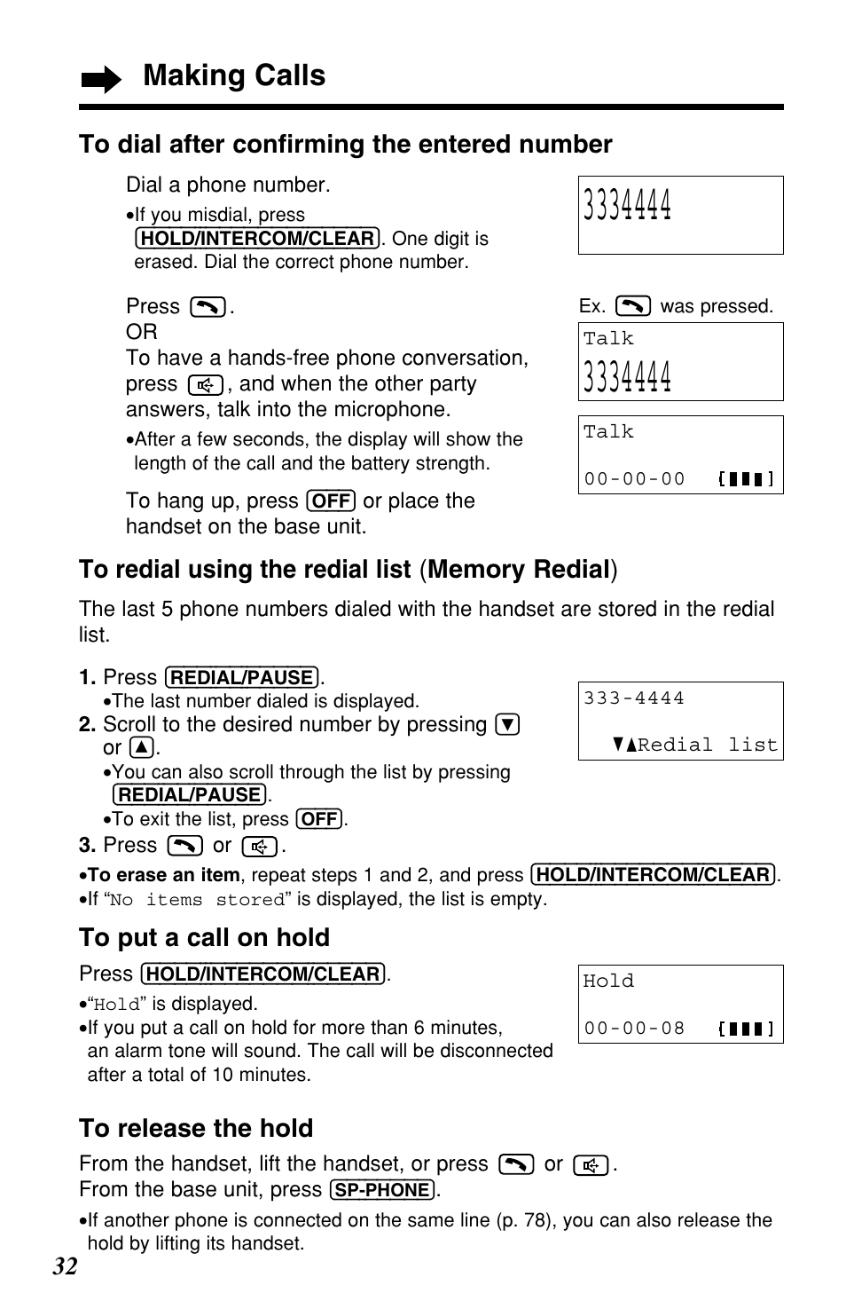 Making calls | Panasonic KX-TG2257S User Manual | Page 32 / 96