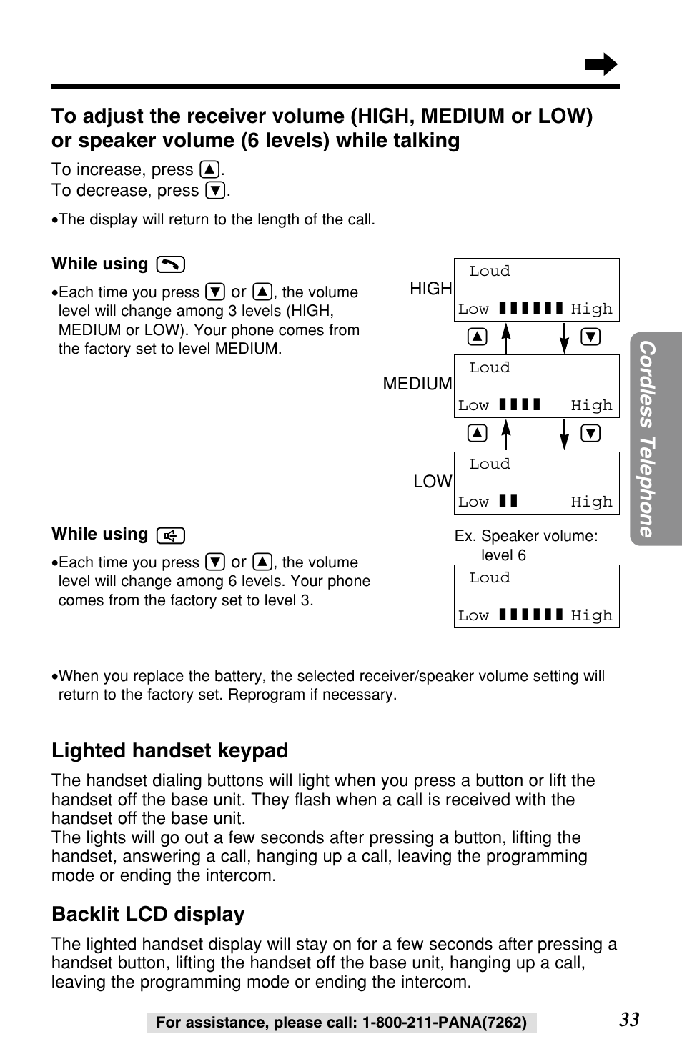 33 cordless telephone, Backlit lcd display, Lighted handset keypad | Panasonic KX-TG2257S User Manual | Page 33 / 96