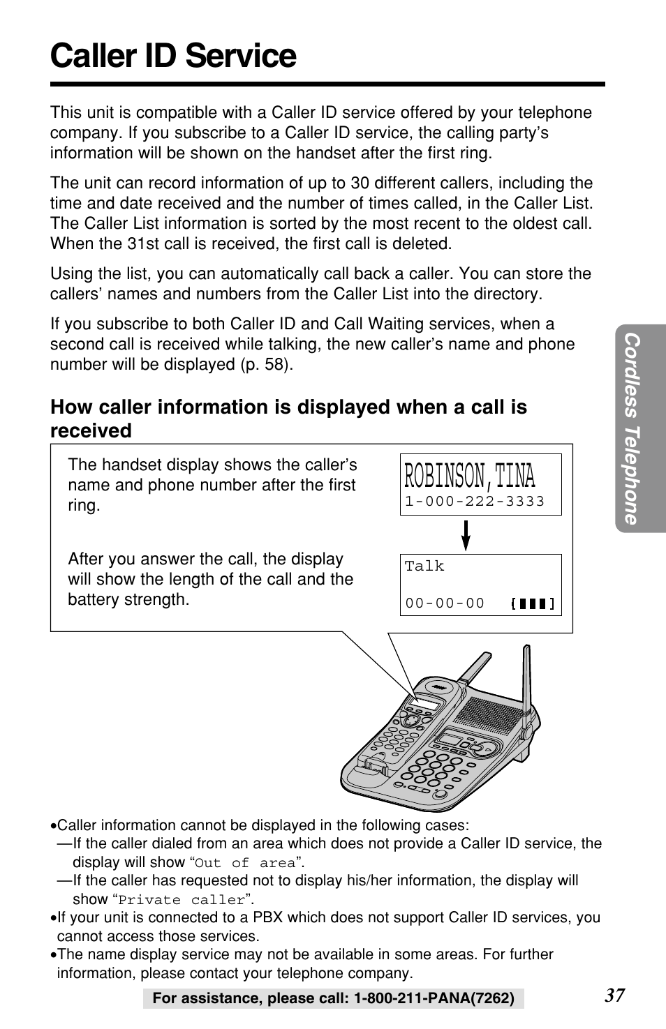 Caller id service, Robinson,tina | Panasonic KX-TG2257S User Manual | Page 37 / 96