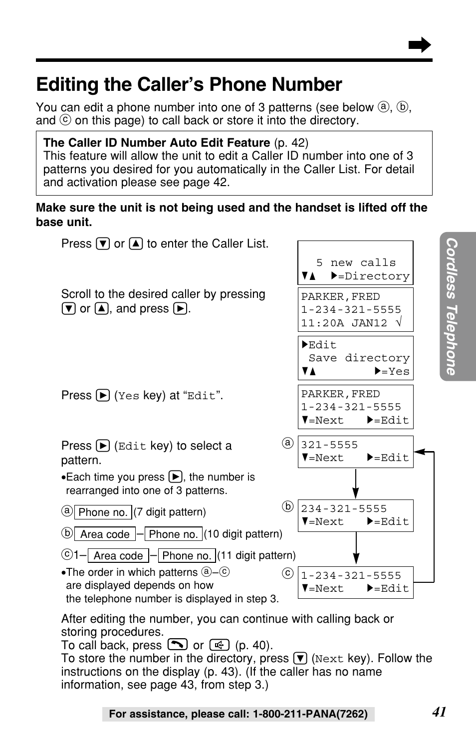 Editing the caller’s phone number | Panasonic KX-TG2257S User Manual | Page 41 / 96