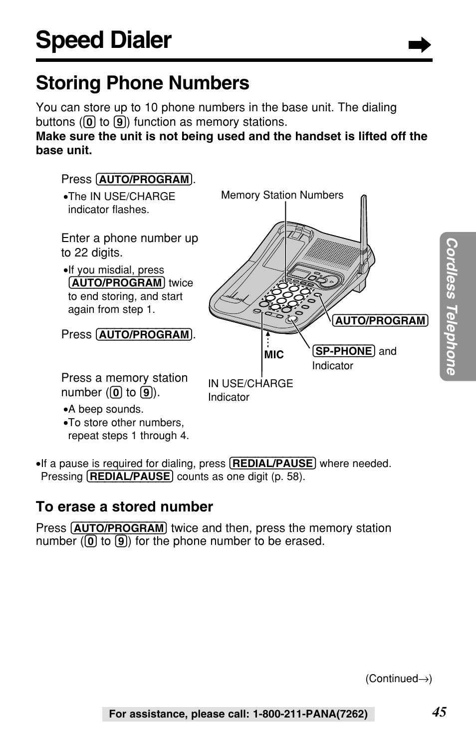 Speed dialer, Storing phone numbers | Panasonic KX-TG2257S User Manual | Page 45 / 96