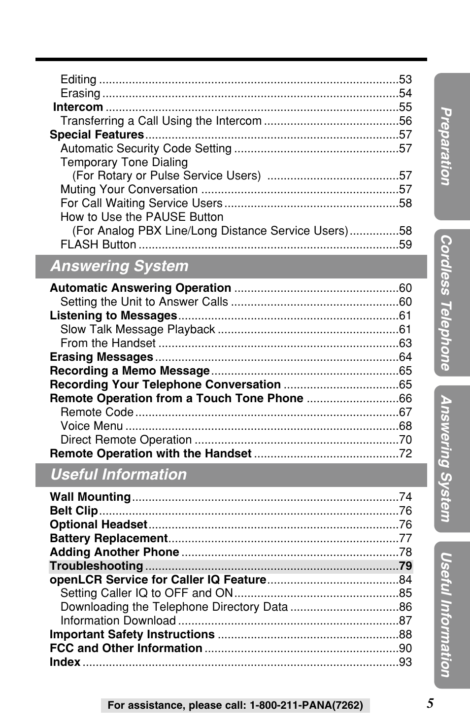 Answering system, Useful information | Panasonic KX-TG2257S User Manual | Page 5 / 96