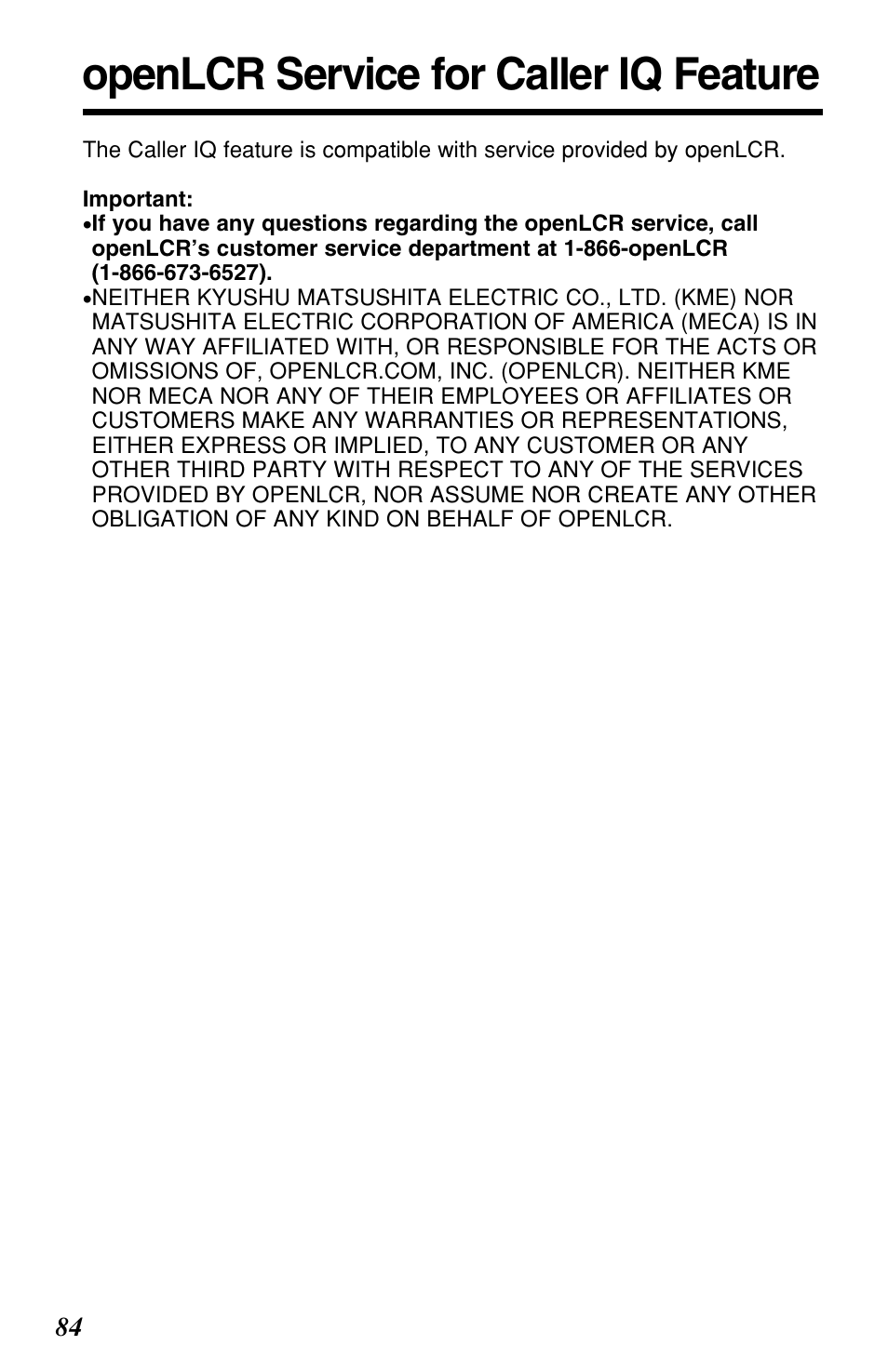 Openlcr service for caller iq feature | Panasonic KX-TG2257S User Manual | Page 84 / 96