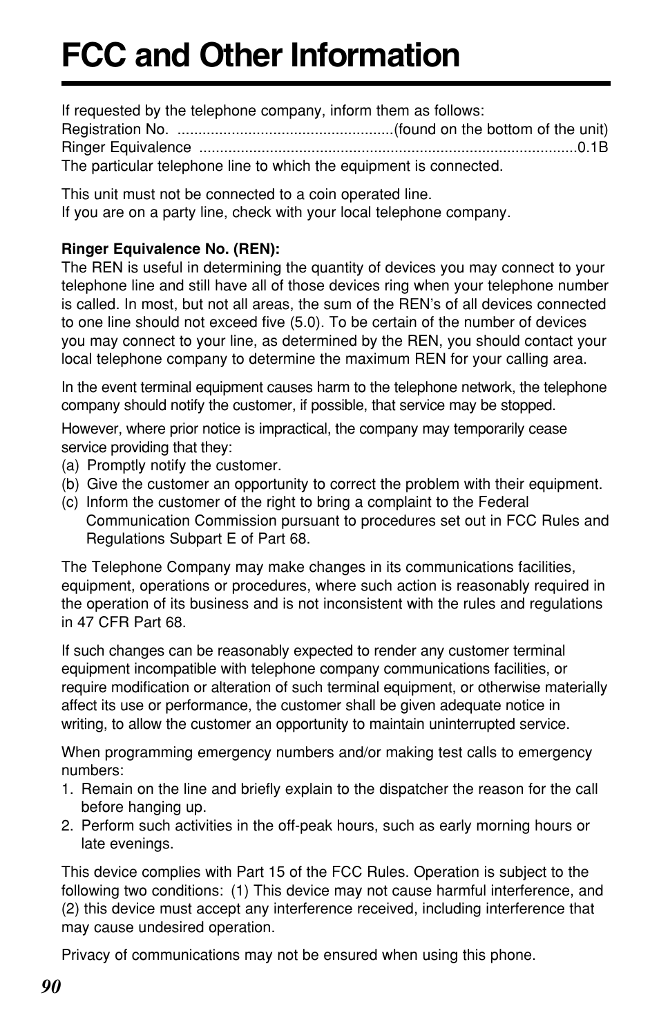 Fcc and other information | Panasonic KX-TG2257S User Manual | Page 90 / 96