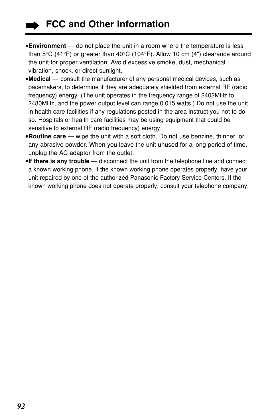 Fcc and other information | Panasonic KX-TG2257S User Manual | Page 92 / 96