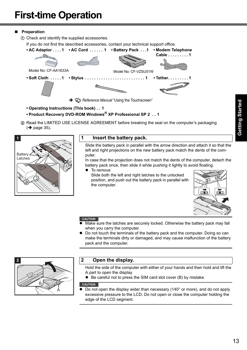 First-time operation | Panasonic CF-T7 User Manual | Page 13 / 44