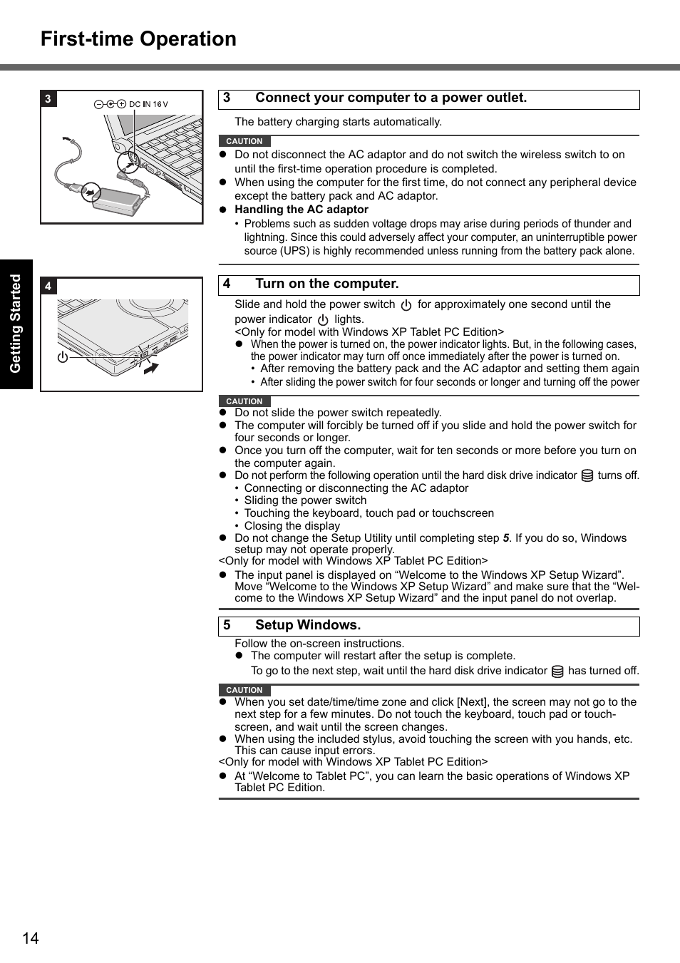 First-time operation | Panasonic CF-T7 User Manual | Page 14 / 44