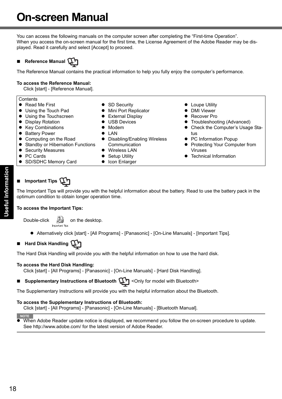 On-screen manual | Panasonic CF-T7 User Manual | Page 18 / 44