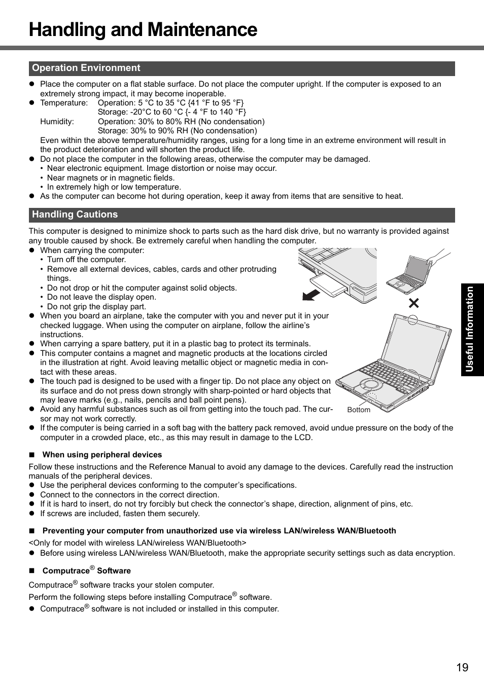 Handling and maintenance | Panasonic CF-T7 User Manual | Page 19 / 44