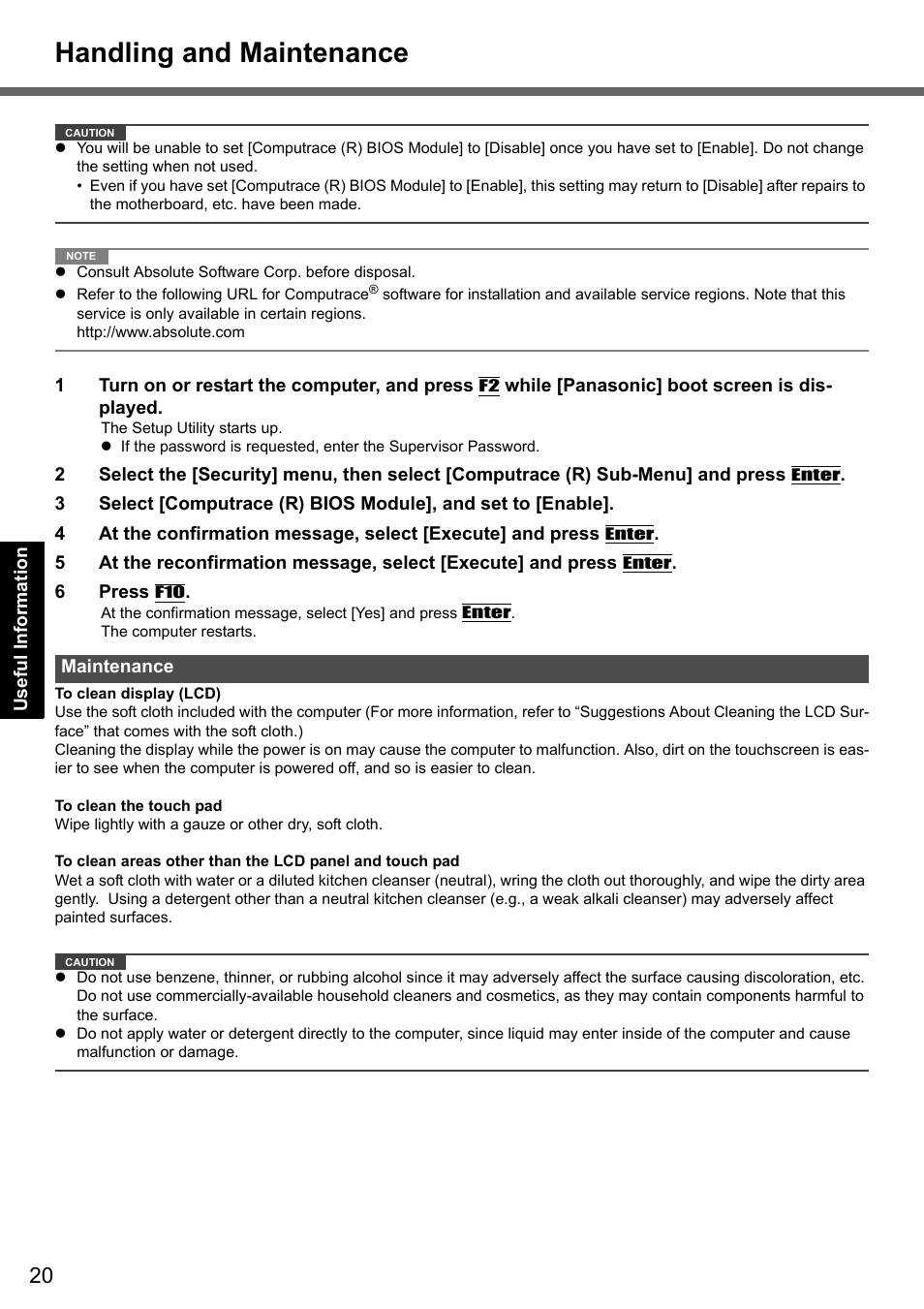 Handling and maintenance | Panasonic CF-T7 User Manual | Page 20 / 44