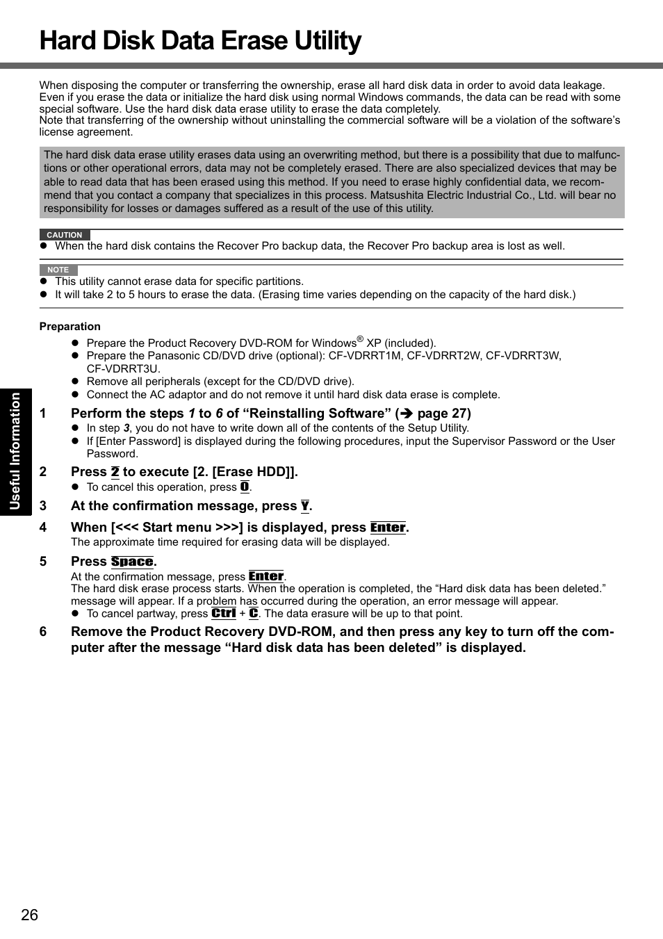 Hard disk data erase utility | Panasonic CF-T7 User Manual | Page 26 / 44