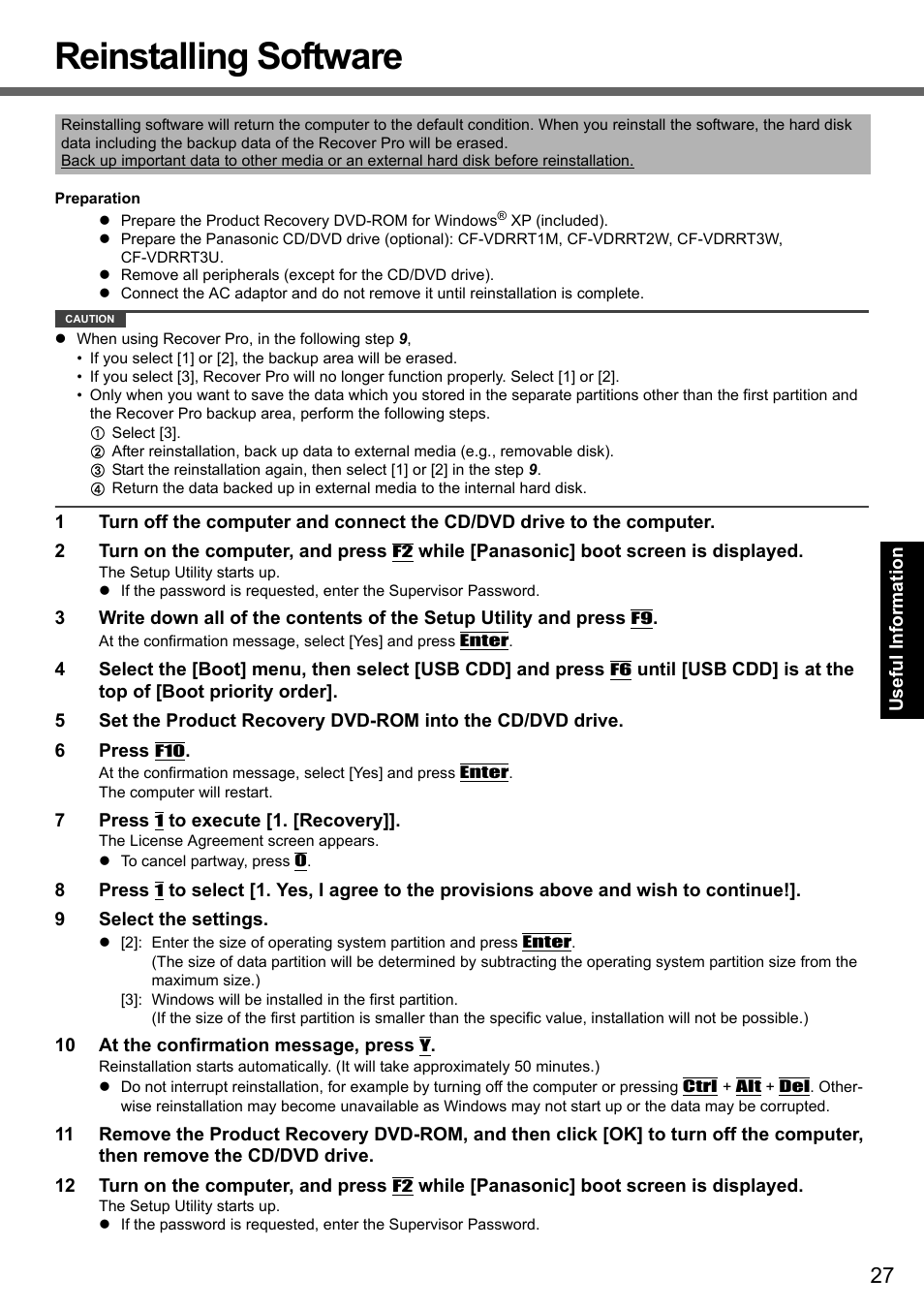 Reinstalling software | Panasonic CF-T7 User Manual | Page 27 / 44