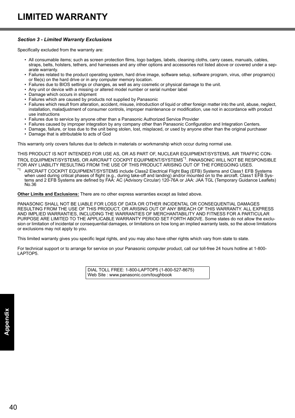 Limited warranty | Panasonic CF-T7 User Manual | Page 40 / 44