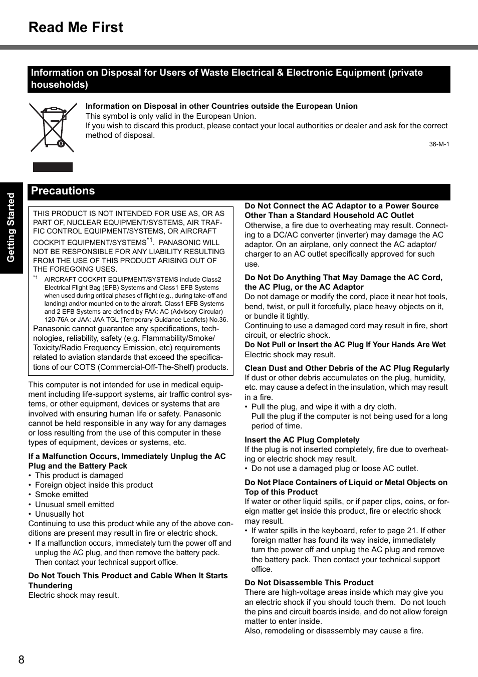 Read me first, Precautions | Panasonic CF-T7 User Manual | Page 8 / 44