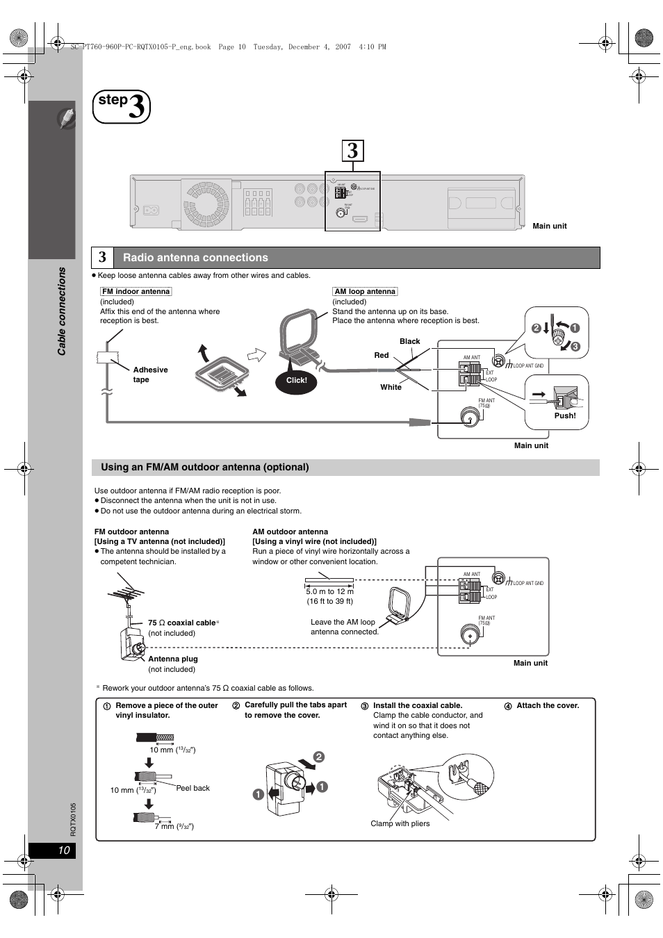 Step, Si mp le s etu p, Radio antenna connections | Cable connections | Panasonic SC-PT954 User Manual | Page 10 / 44
