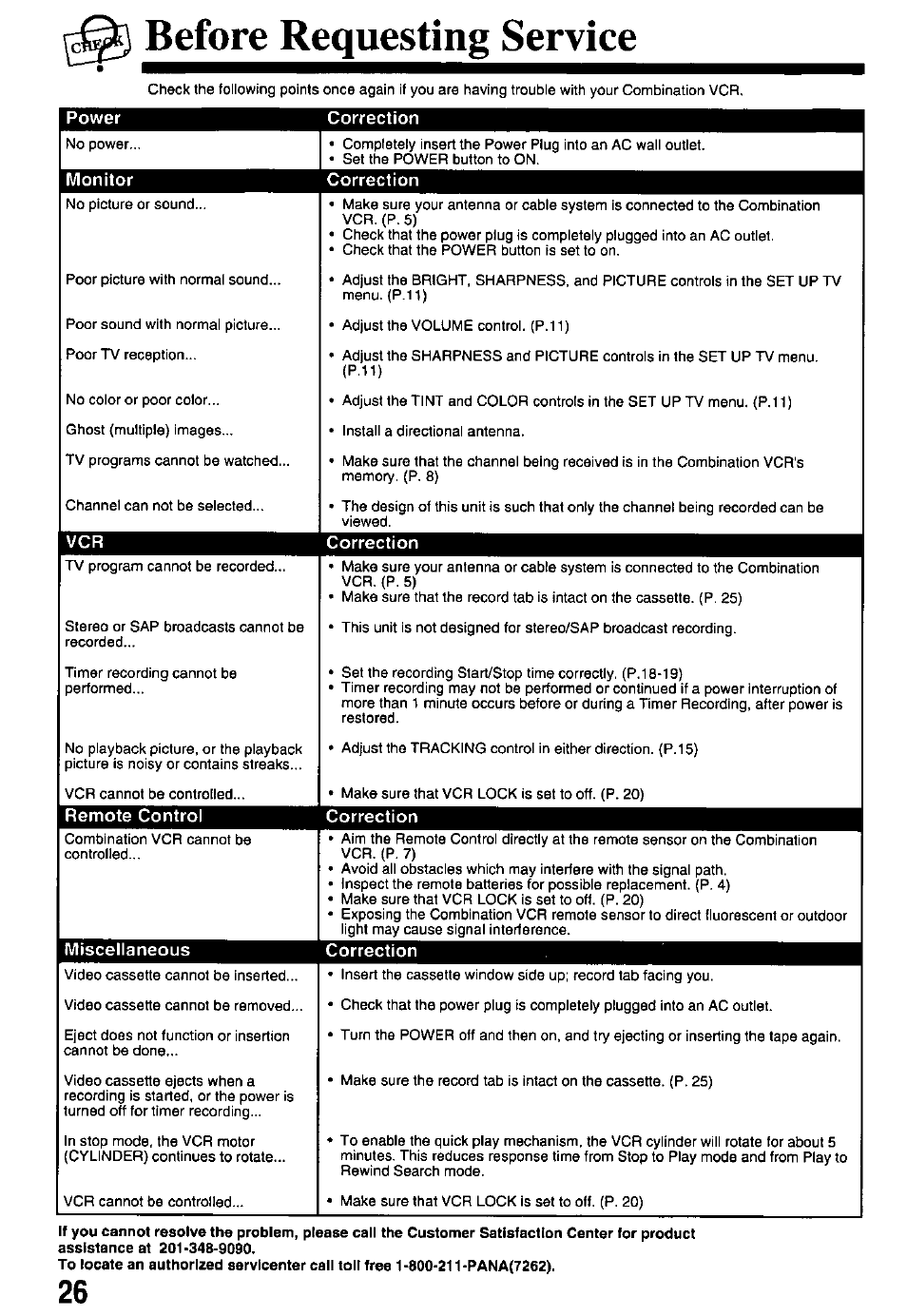 Before requesting service | Panasonic PV-M2738 User Manual | Page 26 / 32