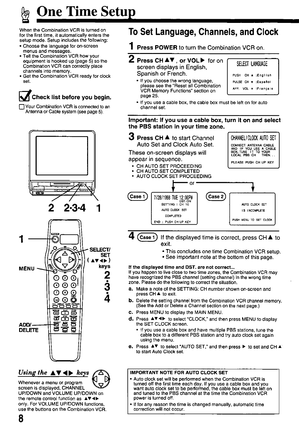 One time setup | Panasonic PV-M2738 User Manual | Page 8 / 32