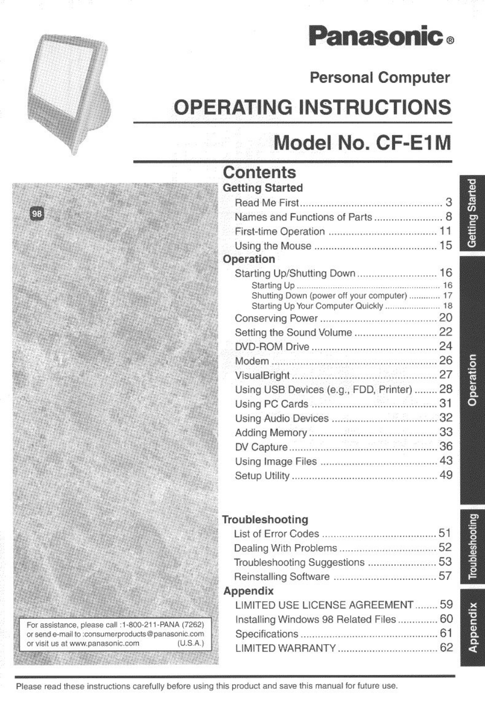 Panasonic CF-E1M User Manual | 64 pages