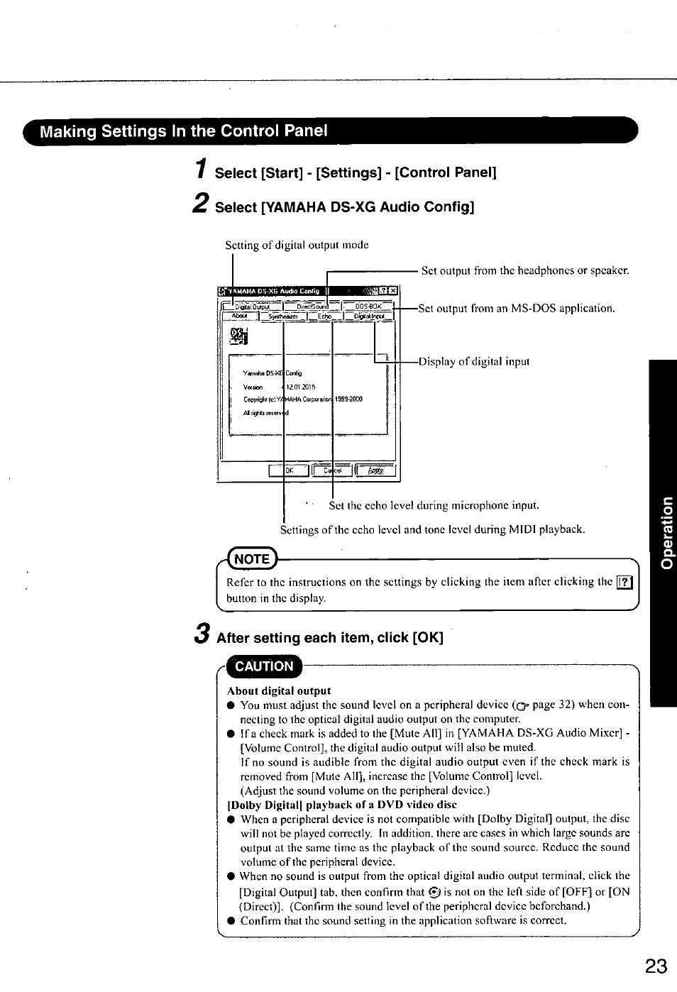 Making settings in the control panel, Note, After setting each item, click [ok | Panasonic CF-E1M User Manual | Page 23 / 64