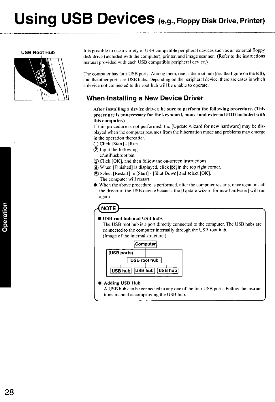 Using usb devices, When installing a new device driver, E.g., fioppy disk drive, printer) | Panasonic CF-E1M User Manual | Page 28 / 64