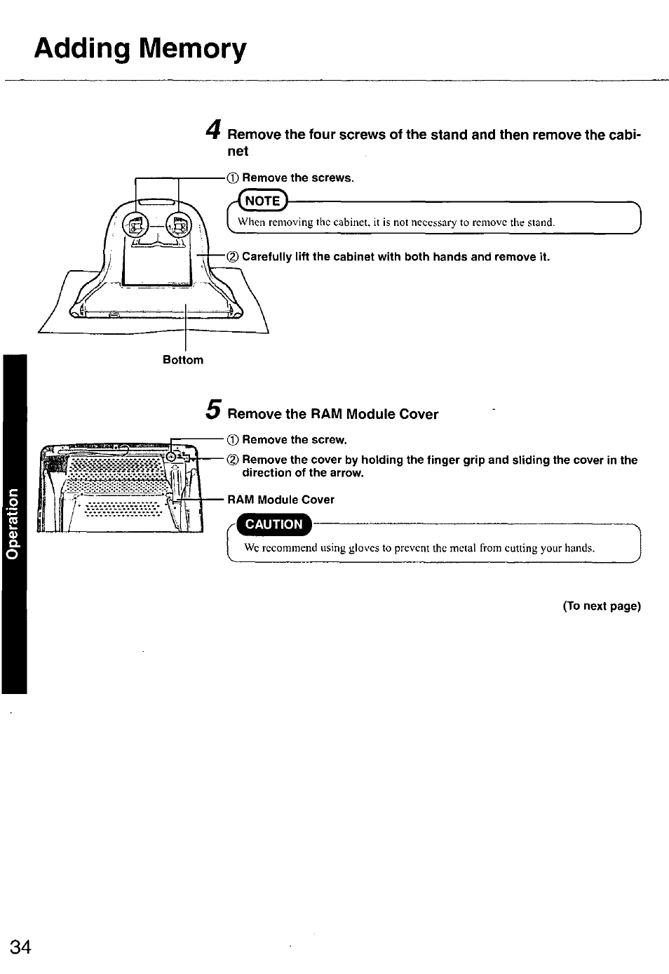 Adding memory, 5 remove the ram module cover | Panasonic CF-E1M User Manual | Page 34 / 64