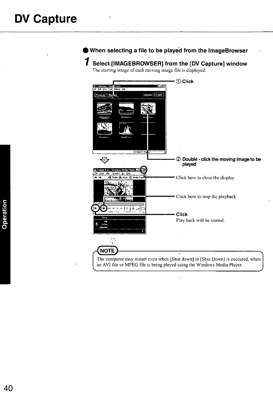 Dv capture, Click | Panasonic CF-E1M User Manual | Page 40 / 64