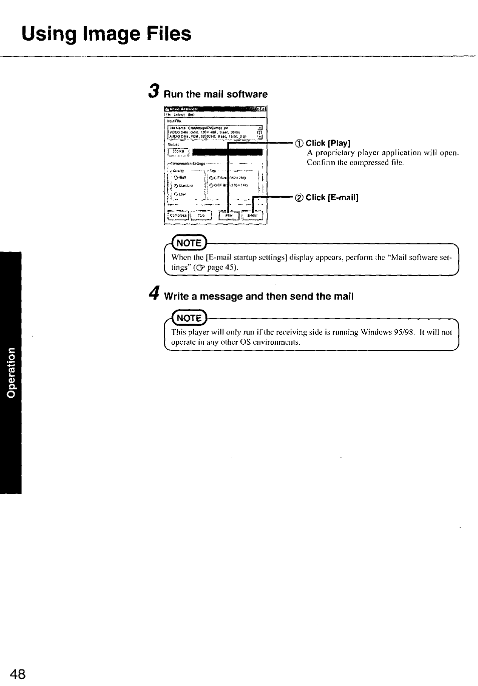 Using image files, Run the mail software, Click [play | Click [e-mail | Panasonic CF-E1M User Manual | Page 48 / 64