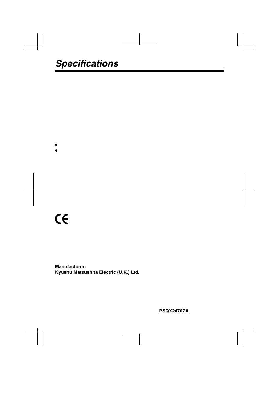 Specifications | Panasonic KX-TD7580 User Manual | Page 20 / 20