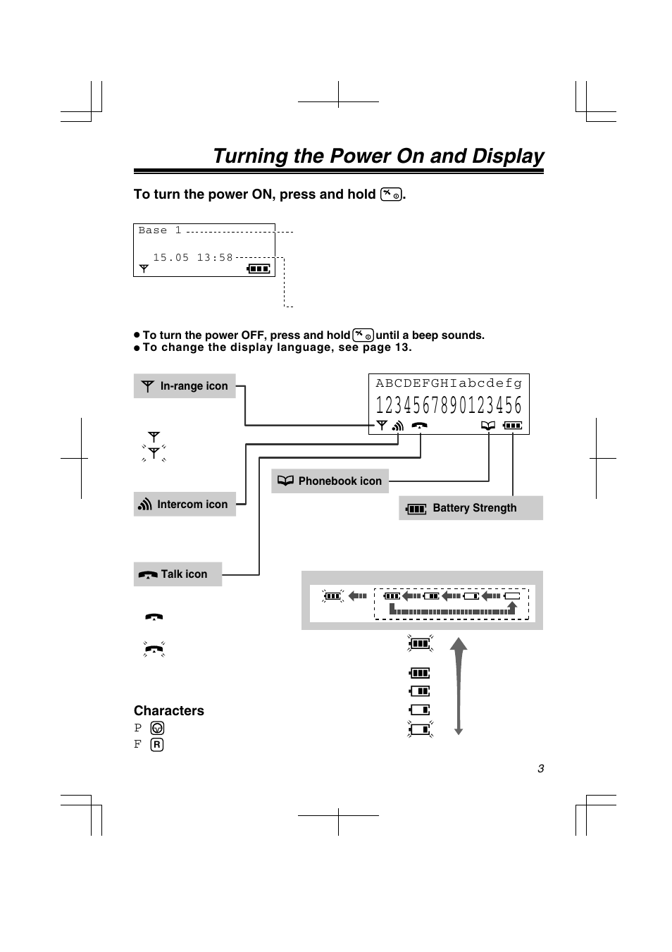 Turning the power on and display | Panasonic KX-TD7580 User Manual | Page 3 / 20