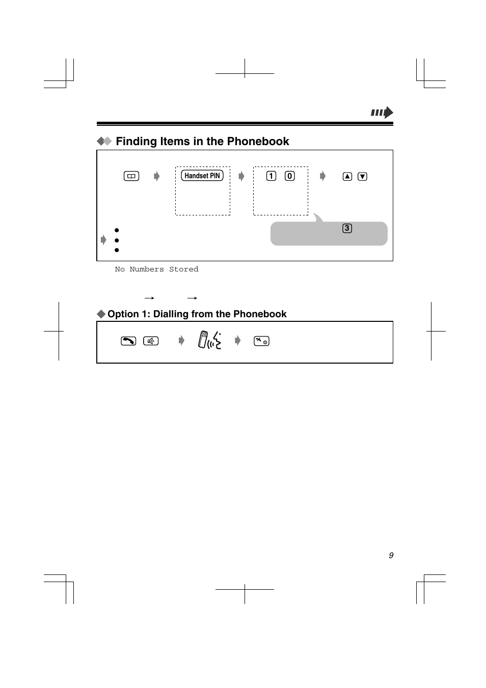 Finding items in the phonebook, Option 1: dialling from the phonebook | Panasonic KX-TD7580 User Manual | Page 9 / 20