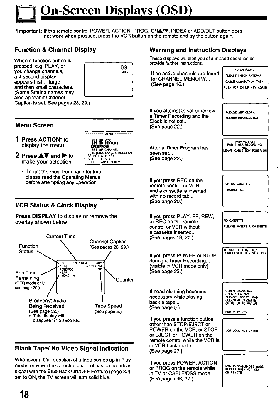 On-scteei^isplay^osd), 1 press action* to | Panasonic PV-8665S User Manual | Page 18 / 44