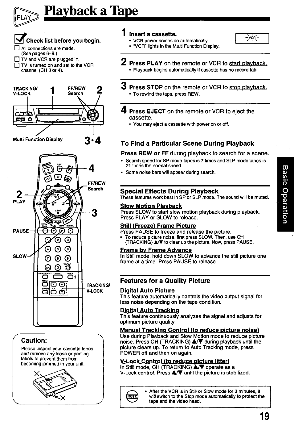 Haybacj^^kpe, Insert a cassette | Panasonic PV-8665S User Manual | Page 19 / 44