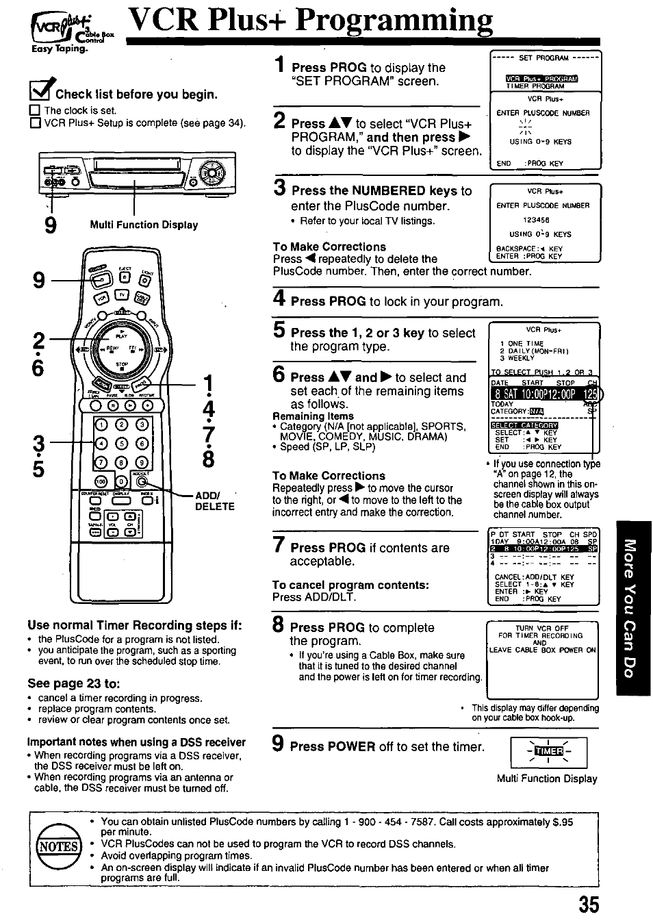 Vcr plush- programming, Use normal timer recording steps if, O press the numbered keys to | 0 vv, Easy taping | Panasonic PV-8665S User Manual | Page 35 / 44