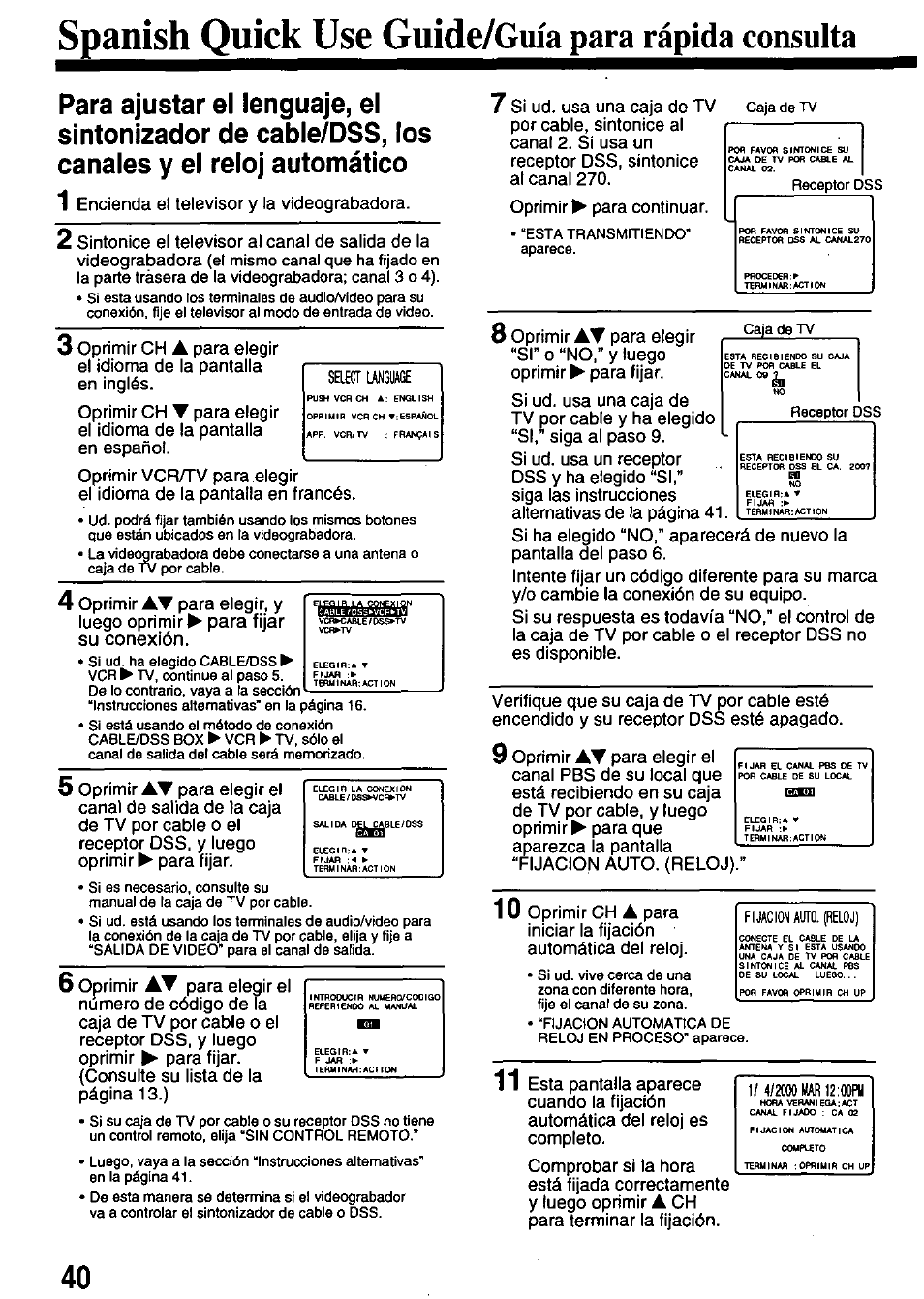 Spanish quick use guide/guia para rápida consulta, Spanish, Quick | Guide/guia para rápida consulta | Panasonic PV-8665S User Manual | Page 40 / 44